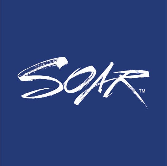 text logo for soar that spells out soar in a stylish font